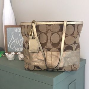 COACH Authentic C Metallic Stripe Tote